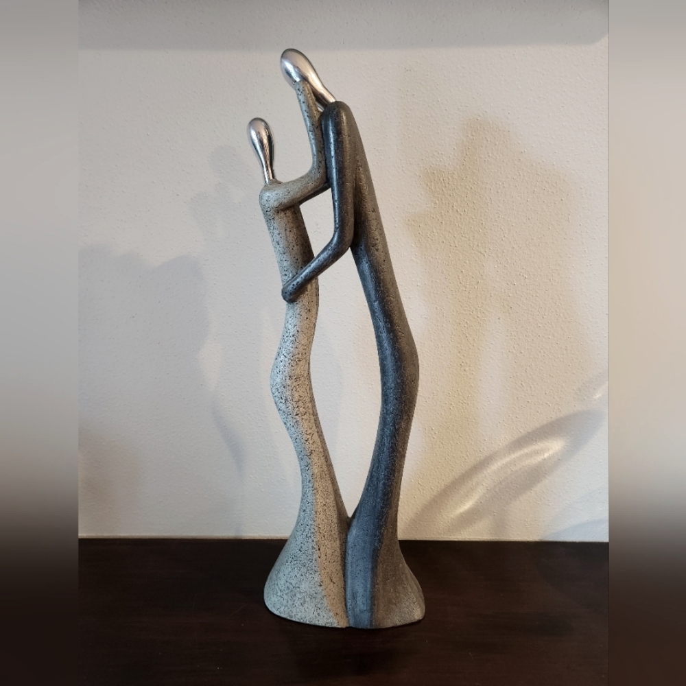 Sculpture: Heavy Stone Couples Statue, Gray & Silver 18"